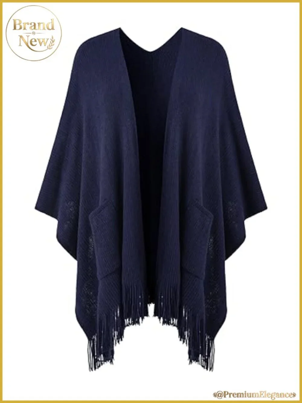 Soft Acrylic Shawl Wrap Poncho Cape with Pockets Open Front Fringe